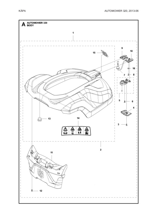 Kaross Komplett AM 320 i gruppen Robotgräsklippare / Reservdelar Automower® hos Gräsklipparbutiken (5807663-02)