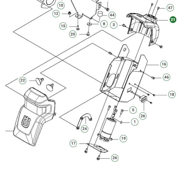 Styrcolumn, Bakre, P524 i gruppen Reservdelar Gräsklippare / Reservdelar Husqvarna Rider / Reservdelar Husqvarna P524 EFI hos Gräsklipparbutiken (5872172-02)