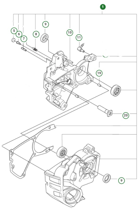 CRANKCASE ASSY 39CC HUSQVARNA i gruppen  hos Gräsklipparbutiken (5998093-01)