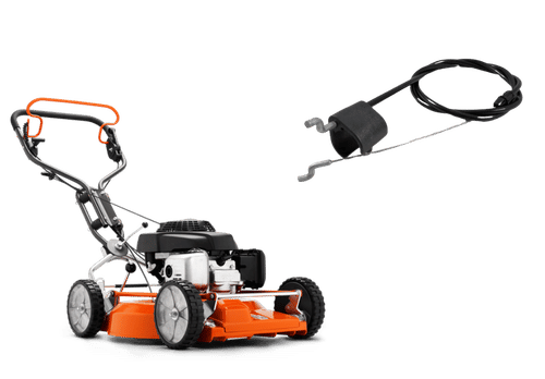 Gräsklippare med tillhörande motorbromsvajer