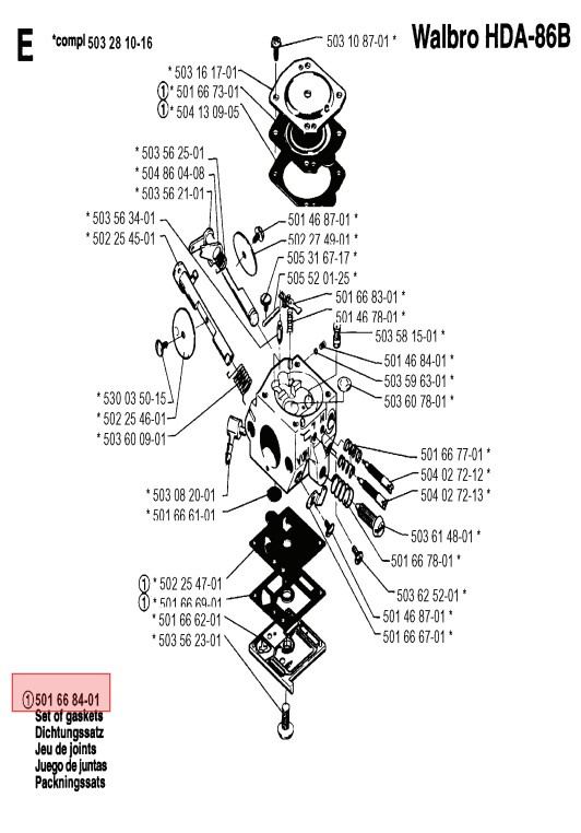 Membransats Walbro K10-WAT - Husqvarna 240R, 223R, 346XP mfl