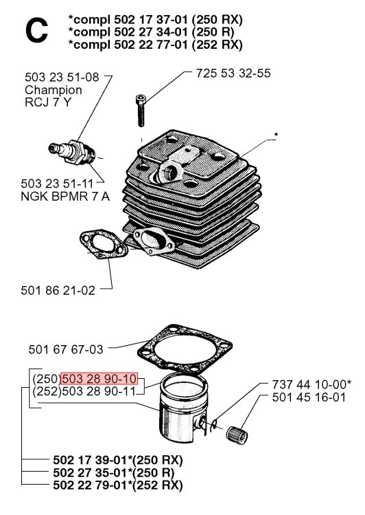 Kolvring 246, 250RX, 252RX, 340, 345, 351 mfl