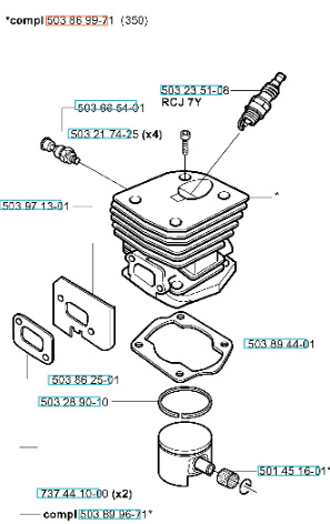 Cylinderkit Husqvarna 340, 345, 351, 2141, 2145, 2149 mfl