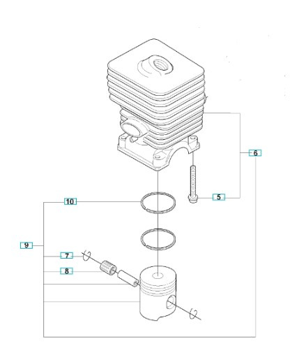 Cylinder kpl Husqvarna 223R, 323C, 325R, 323HD60 mfl