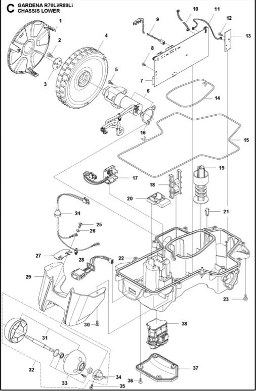 Navkapsel Gardena R38Li-R80Li, Flymo 1200R