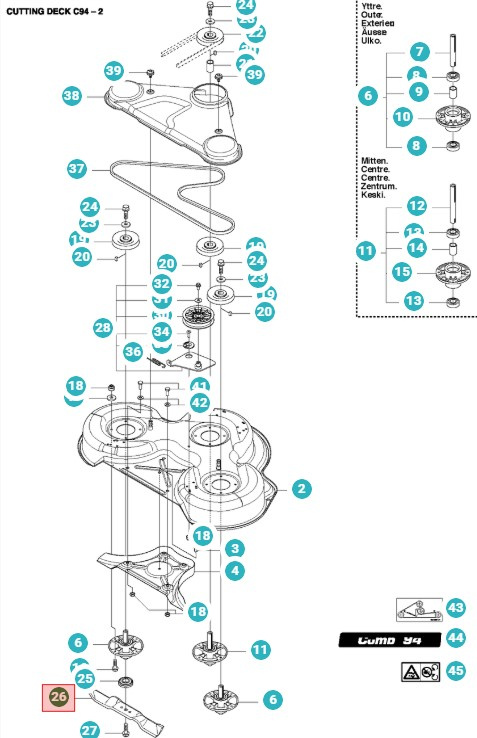 Husqvarna Gräsklipparkniv 36cm Combi 94