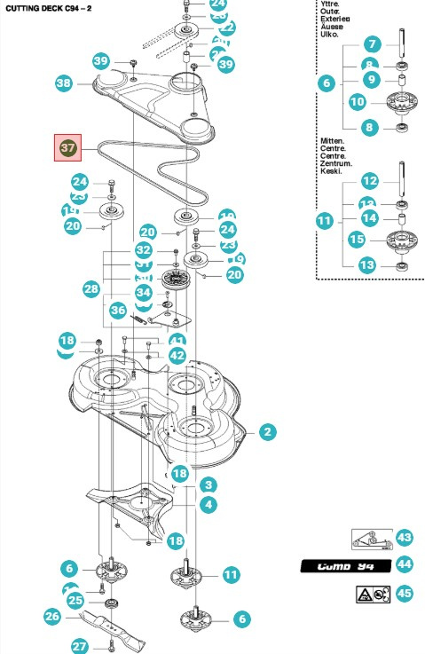 Drivrem aggregat 94cm Rider 213, 214TC/T/C